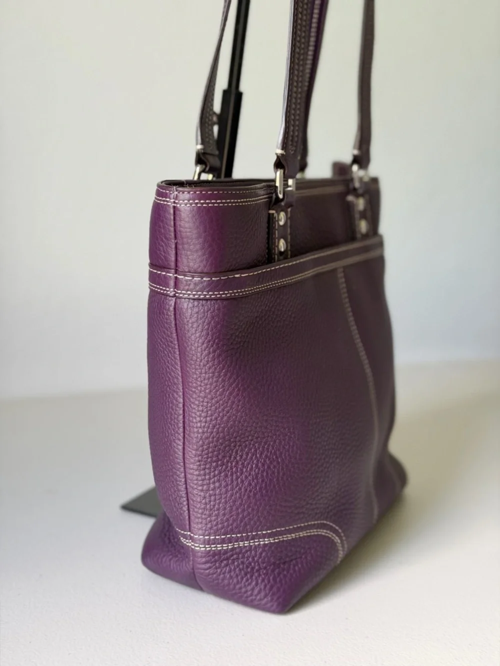 Coach Purple Hampton Y2k Pebbled Leather Tote Bag - Picture 4 of 14